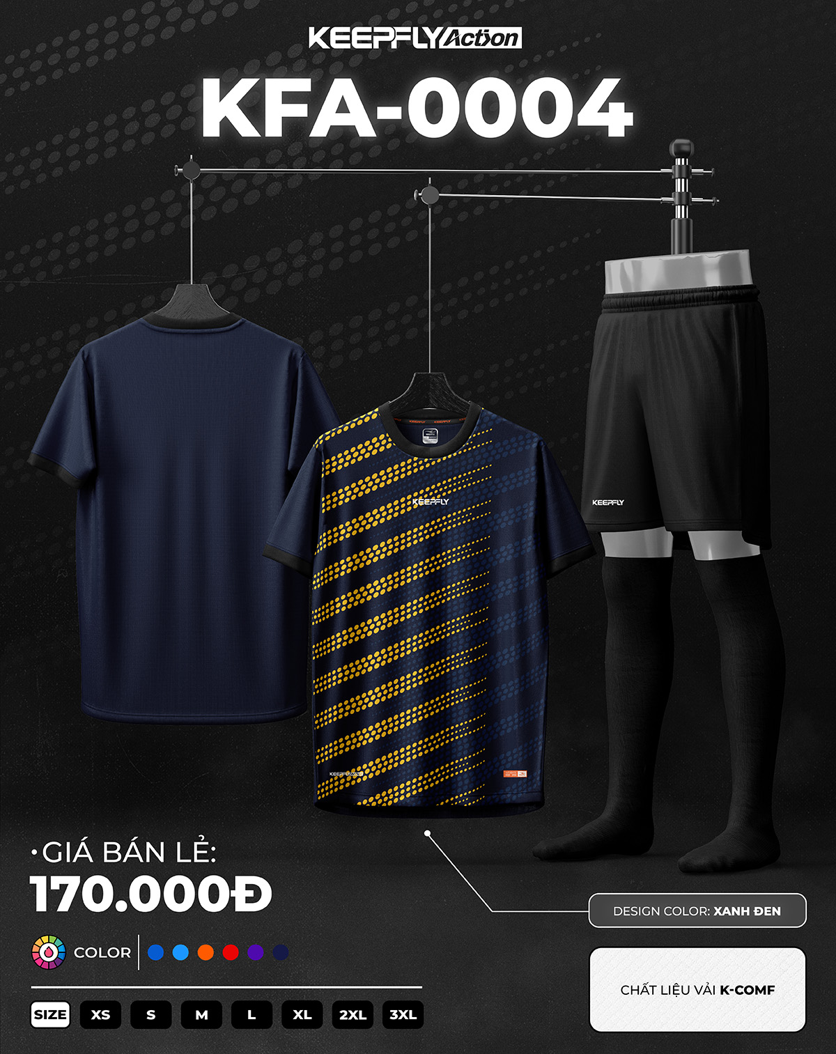Bộ áo bóng đá KFA-0004 Xanh Đen