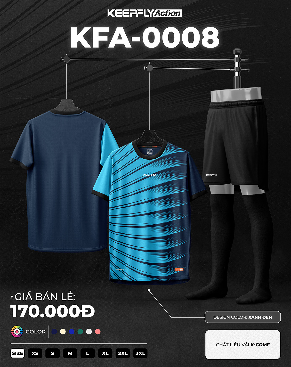 Bộ áo bóng đá KFA-0008 Xanh Đen