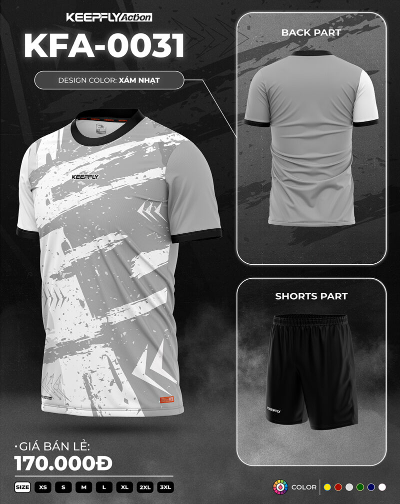 Bộ áo bóng đá KFA-0031 Xám Nhạt
