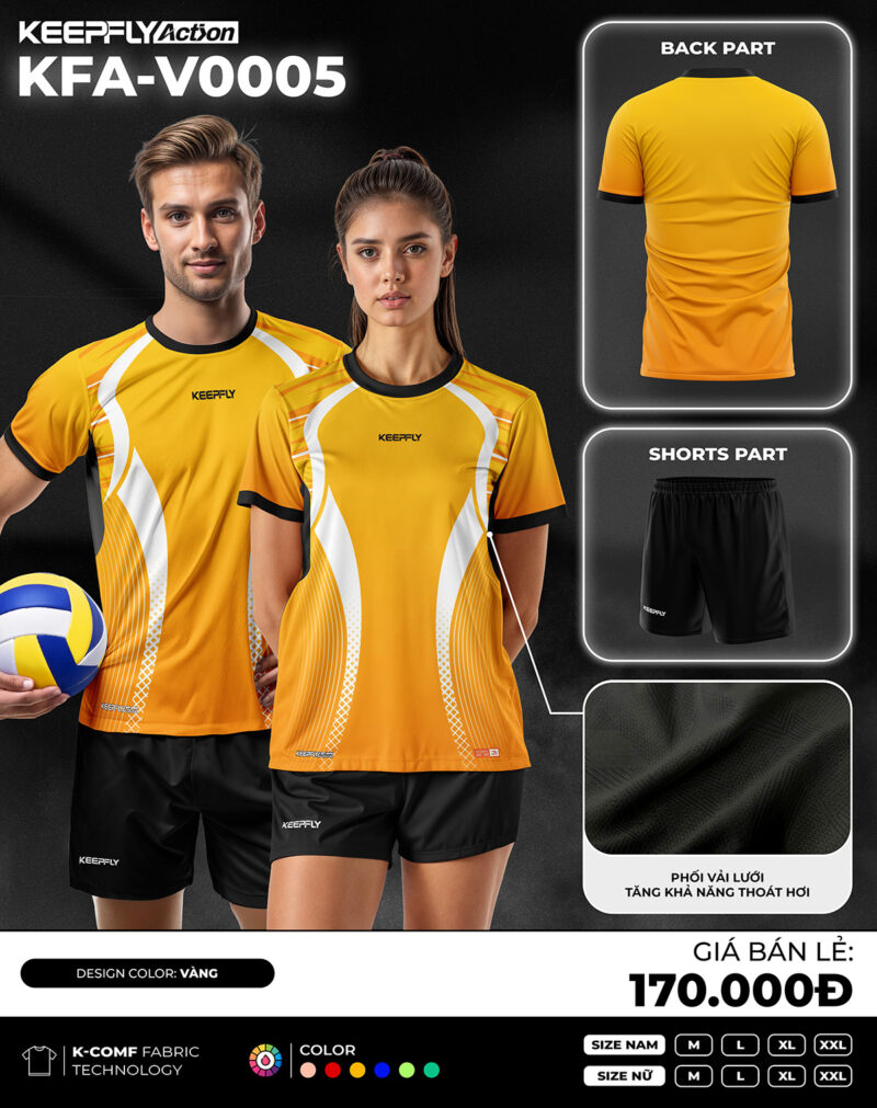 Bộ áo bóng chuyền KFA-V0005 Vàng