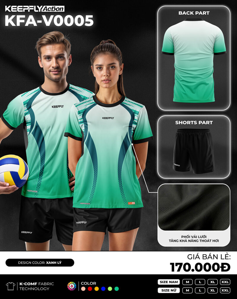 Bộ áo bóng chuyền KFA-V0005 Xanh Lý