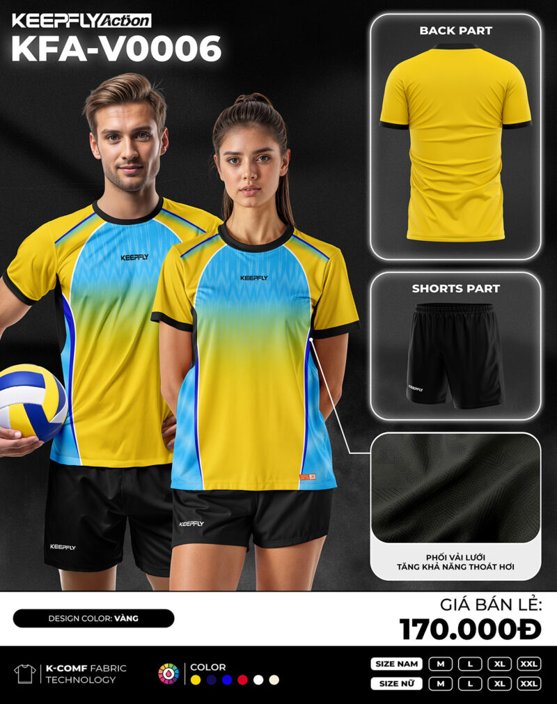 Bộ áo bóng chuyền KFA-V0006 Vàng